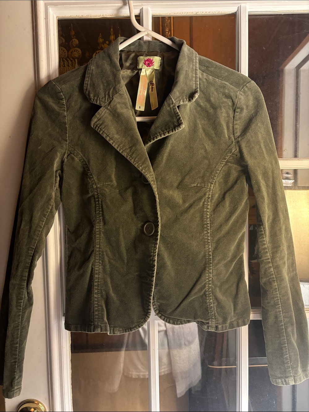 Women’s Olive Green Corduroy Single-Button Blazer